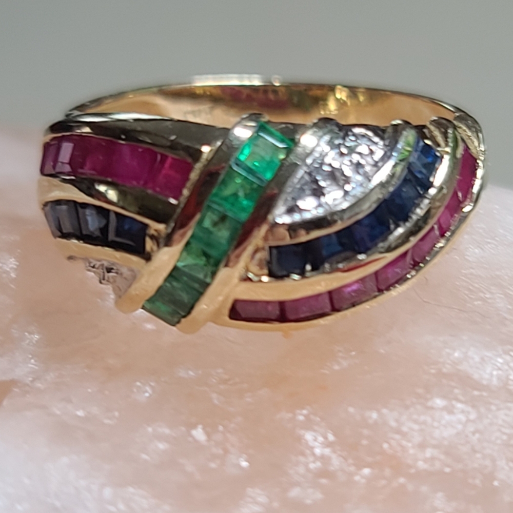 14kt-10kt YG Emerald, Sapphire, Ruby ring FIRM $$ - Picture 3 of 8